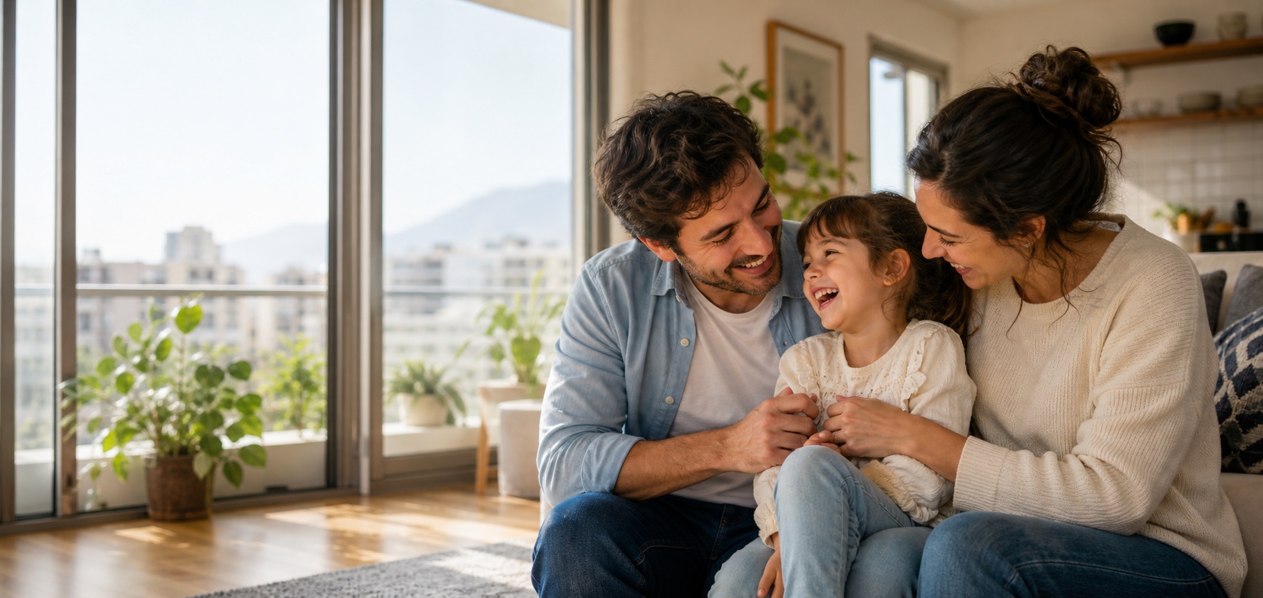 Familia disfrutando un momento alegre y tranquilo en casa
